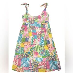 Lilly Pulitzer pastel patchwork empire waist cotton mini sundress tie straps